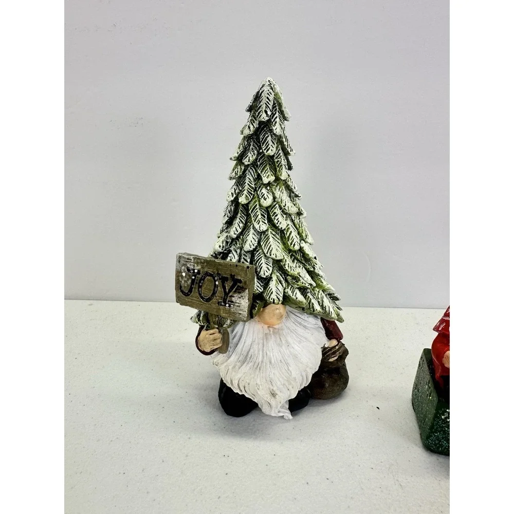 Christmas Gnome Figurines Set of 3 Resin Holiday Decor Tree Hat JOY Gift